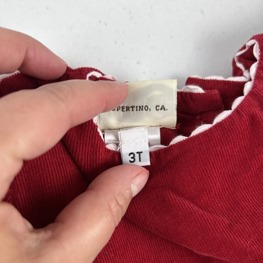 Rebecca Raggs Toddler Girls Red Corduroy Embroidered Long Sleeve‎ Dress 3T